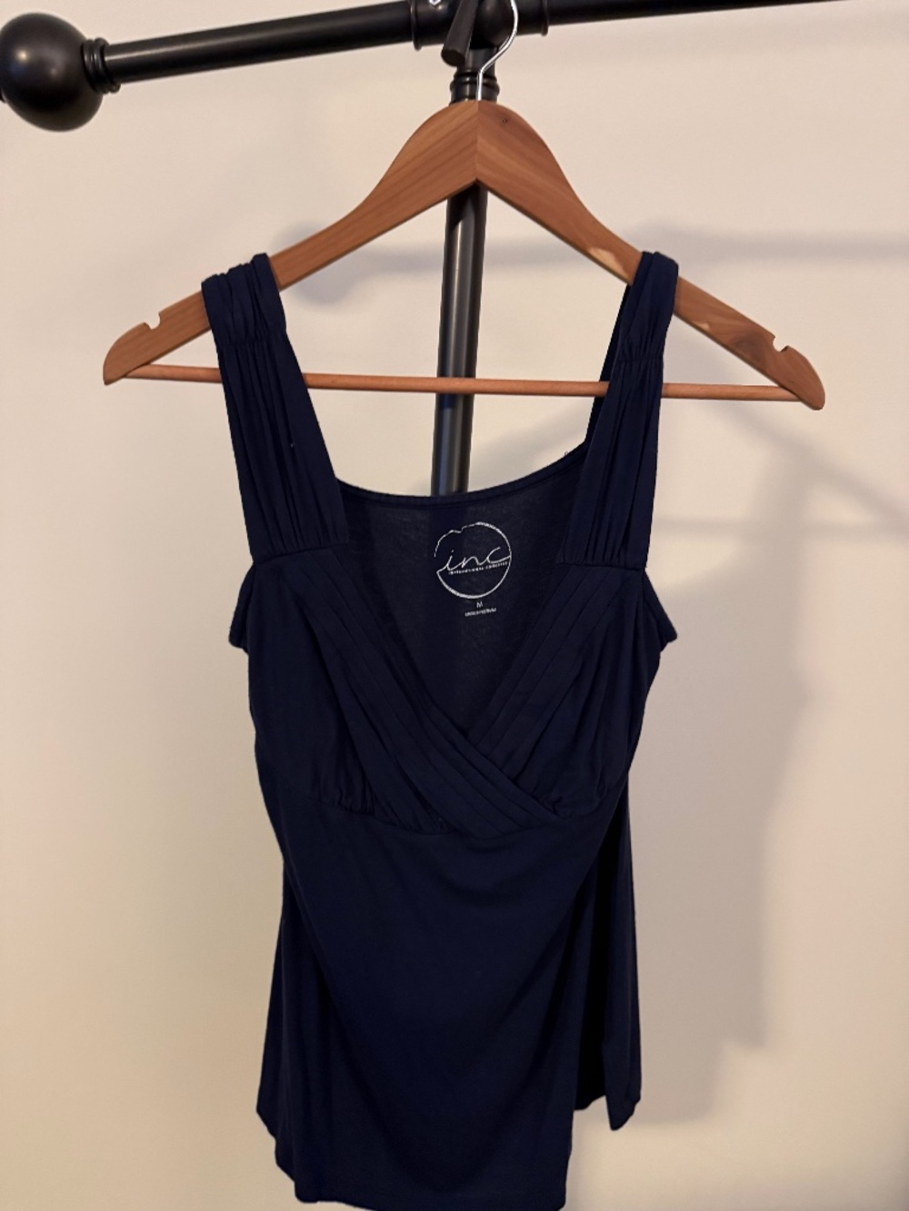INC International Concepts Navy Blue Ruched Surplice Tank Top Size M